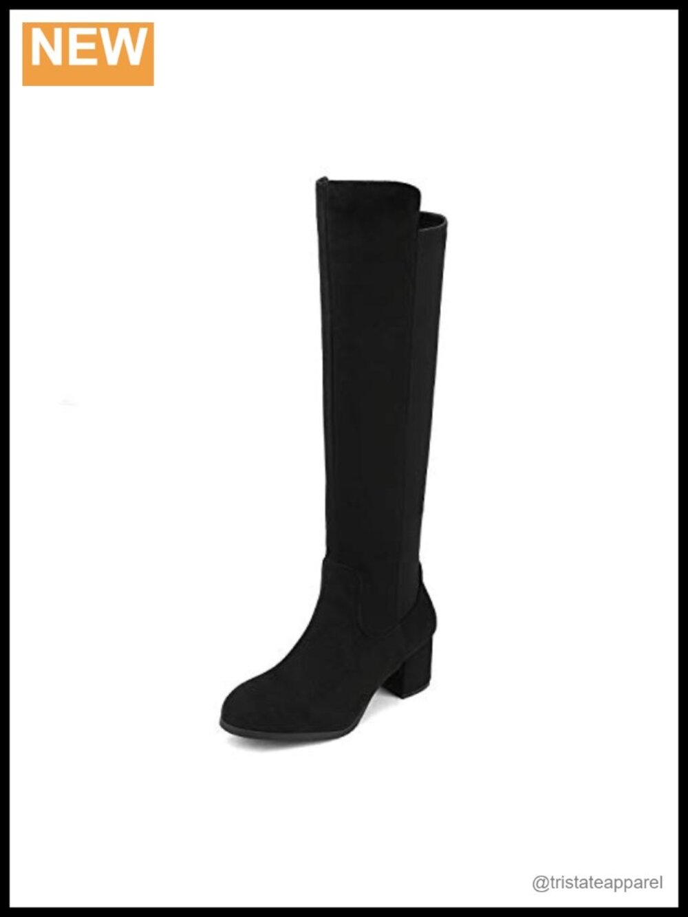 Knee High Stretch Boots Faux Suede Block Heel Side Zip Women's